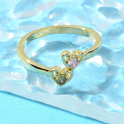 Brass Micro Pave Cubic Zirconia Open Cuff Rings for Women RJEW-R005-07G-1