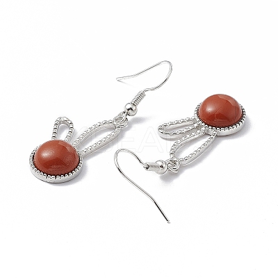Natural Red Jasper Rabbit Dangle Earrings EJEW-A092-05P-13-1