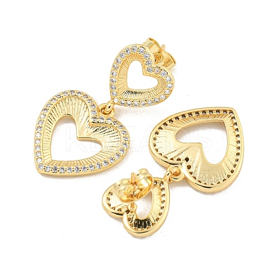 Hollow Heart Brass Pave Clear Cubic Zirconia Dangle Stud Earrings EJEW-M258-26G-1