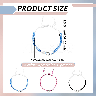 12Pcs 3 Colors Adjustable Nylon Thread Braided Bracelets for Women BJEW-GO0002-05-1
