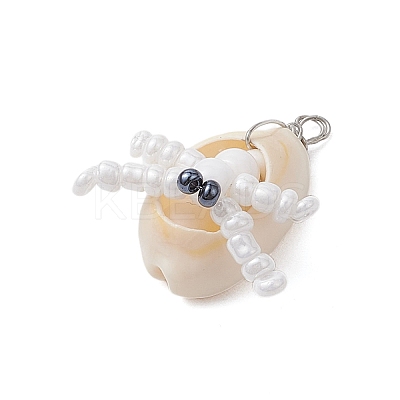 Natural Cowrie Shell & Glass Seed Beads Pendants PALLOY-MZ00323-1