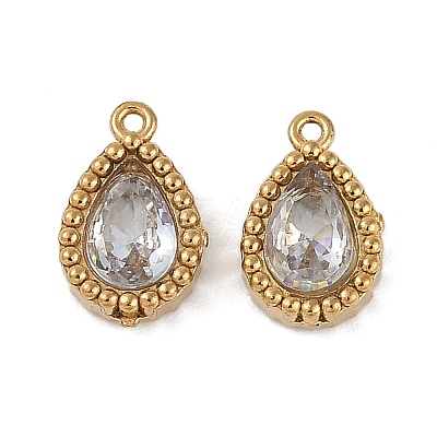 Ion Plating(IP) 304 Stainless Steel Micro Pave Cubic Zirconia Charms STAS-K256-20G-09-1