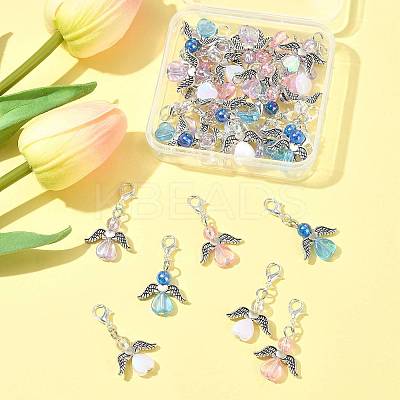 32Pcs 4 Colors Angel Transparent Acrylic with Alloy Pendant Decorations HJEW-FS00040-01-1