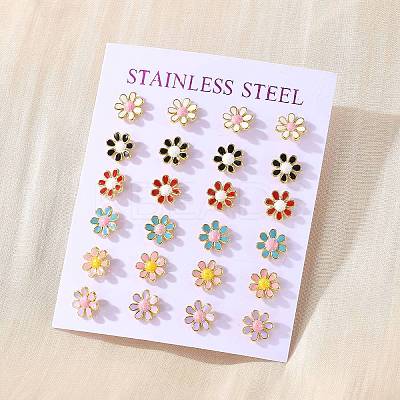 304 Stainless Steel Enamel Stud Earrings EJEW-B009-18G-1