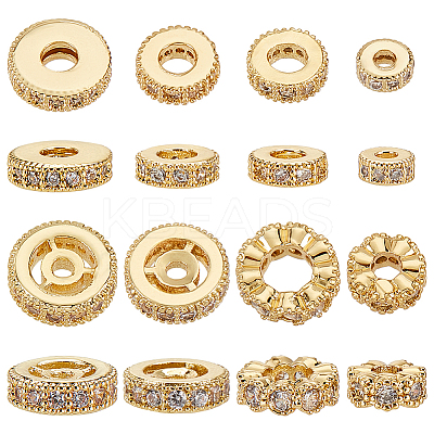 16Pcs 8 Styles Brass Micro Pave Cubic Zirconia Beads KK-PH0005-97-1