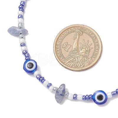 Natural Blue Aventurine(Dyed & Heated) Chip & Resin Evil Eye & Glass Seed Beaded Necklaces NJEW-JN05294-1