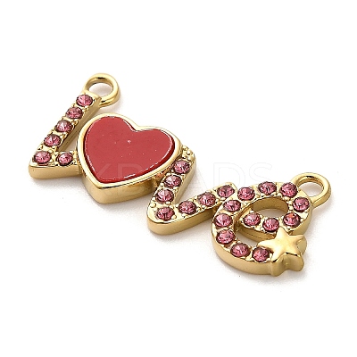 304 Stainless Steel Rose Rhinestone Word LOVE Connector Charms STAS-R160-03G-1