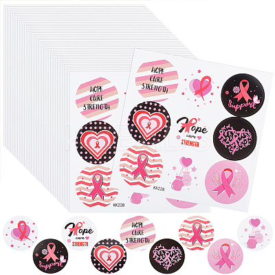 Round Dot Breast Cancer Awareness Pink Ribbon Stickers DIY-WH0409-31-1