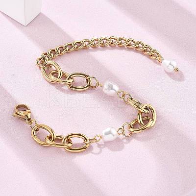 304 Stainless Steel Cable & Cuban Link Chain Bracelets for Women BJEW-C089-07G-1