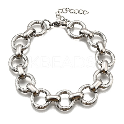 304 Stainless Steel Flat Round Link Chain Bracelets for Women BJEW-R021-08P-1