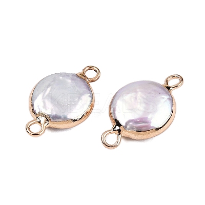 Electroplated Natural Keshi Pearl Flat Round Connector Charms LS-PEAR-S018-02C-03-1