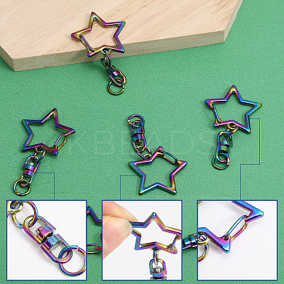 16Pcs Star Alloy & Iron Swivel Keychain Claps FIND-CA0007-20-1