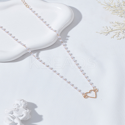 1Pc Zinc Alloy & ABS Plastic Imitation Pearl Heart Pendant Necklaces NJEW-LP0009-4KCG-1