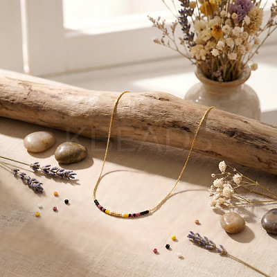 Bohemian Glass Beaded Brass Boston Link Chain Necklaces for Women Elegant Daily Jewelry CD0318-1-1