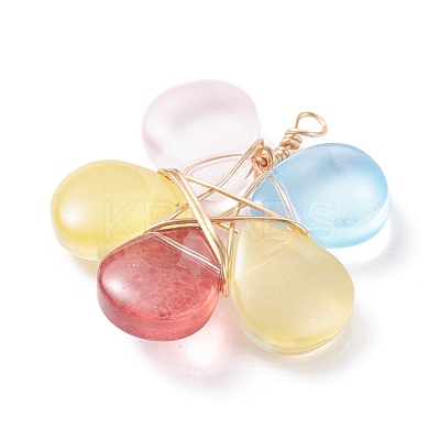 Wire Wrapped Glass Pendants PALLOY-JF01318-02-1