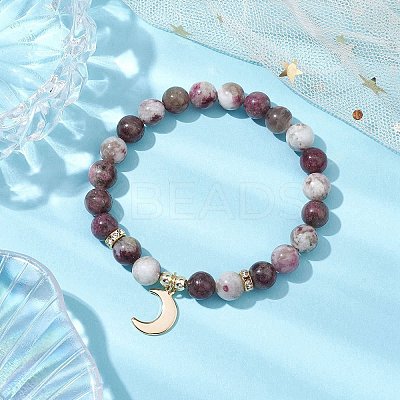 8mm Round Natural Plum Blossom Tourmaline Beaded Stretch Bracelets BJEW-JB10469-02-1