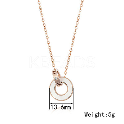 Roman Numerals Natual Shell Interlocking Rings Pendant Necklace with Stainless Steel Cable Chains PT5886-1