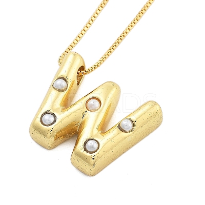 Brass & Plastic Pearl Letter Pendant Box Chain Necklaces for Women LS-NJEW-U017-01G-23-1