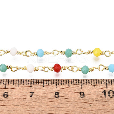 Handmade Brass Round Glass Beaded Chains KK-N281-02D-G-1