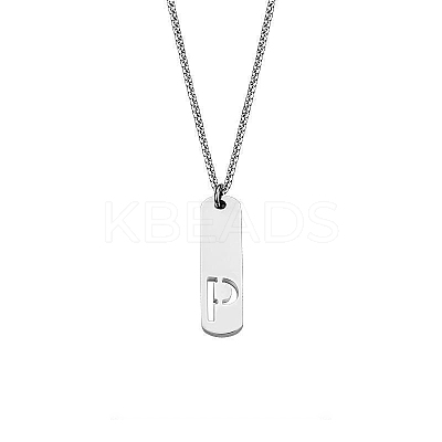 304 Stainless Steel Rectangle with Laser Cut Initial Pendant Necklaces FS-WG71FEF-20-1