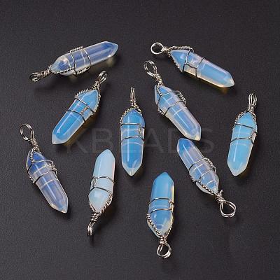 Faceted Bullet Platinum Plated Brass Opalite Double Terminated Pointed Pendants G-J265-14-1