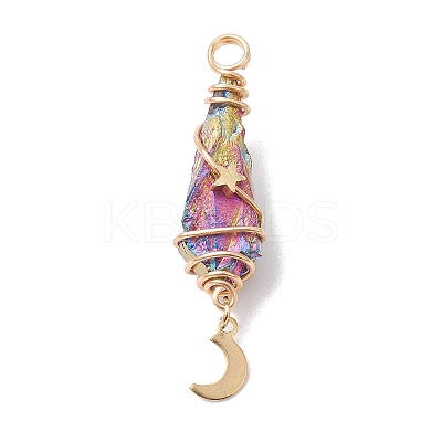 3Pcs 3 Styles Electroplated Natural Quartz Crystal Copper Wire Wrapped Pendants PALLOY-JF02586-05-1
