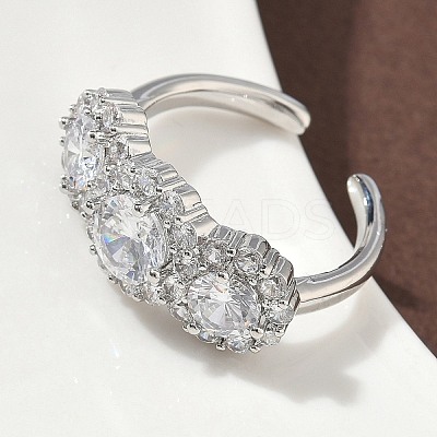 Brass Micro Pave Cubic Zirconia Cuff Rings RJEW-H256-02P-02-1
