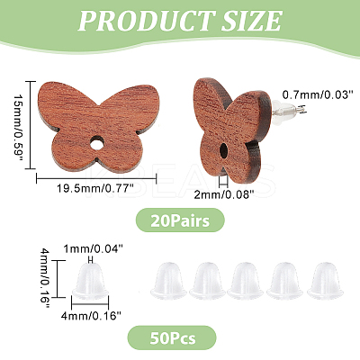 20 Pairs Walnut Wood Stud Earring Findings WOOD-DC0001-02-1