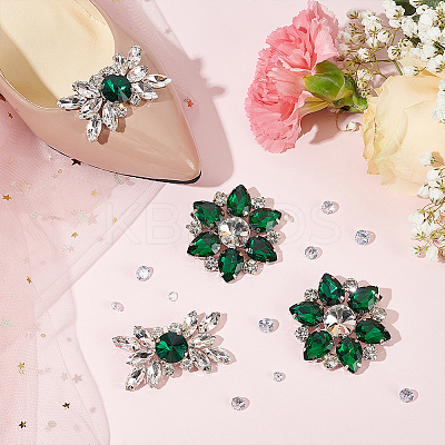 4Pcs 2 Styles Flower Brass Rhinestone Shoe Decorations AJEW-WR0002-42A-1