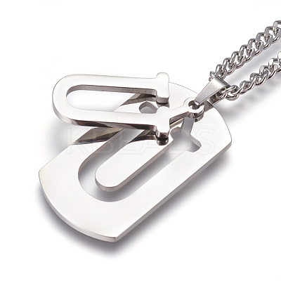 Non-Tarnish 304 Stainless Steel Split Initial Pendant Necklaces NJEW-L152-03U-1