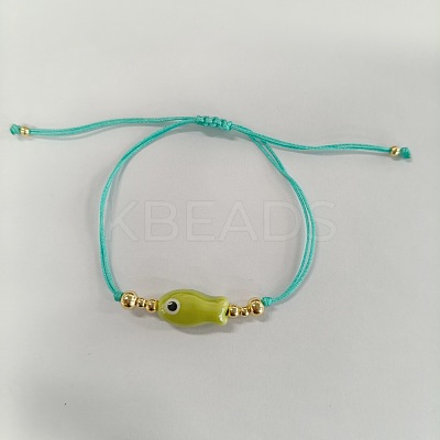 Braided Porcelain Fish Charm Adjustable Bracelets JI6734-1-1