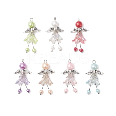 7Pcs 7 Colors Glass Pearl Pendants PALLOY-JF04120-1