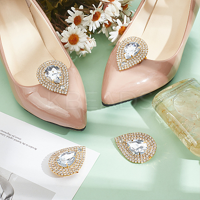 4Pcs Brass Rhinestone Shoe Decorations FIND-MA0001-02A-1