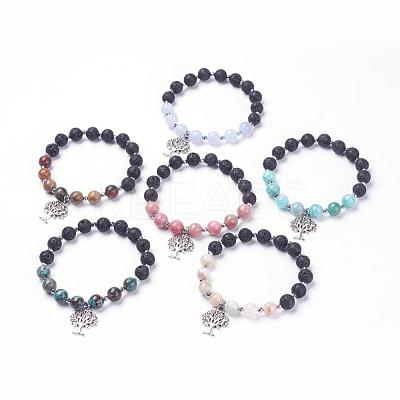Natural Lava Rock Beads Charm Bracelets BJEW-JB03369-1