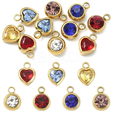 10Pcs 2 Styles 304 Stainless Steel Rhinestone Pendants STAS-YW0002-94-1