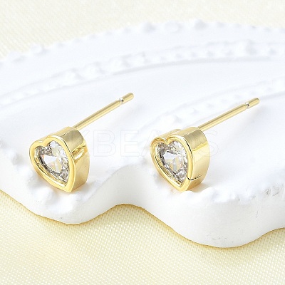 Brass Micro Pave Clear Cubic Zirconia Stud Earrings for Women EJEW-F363-02G-1