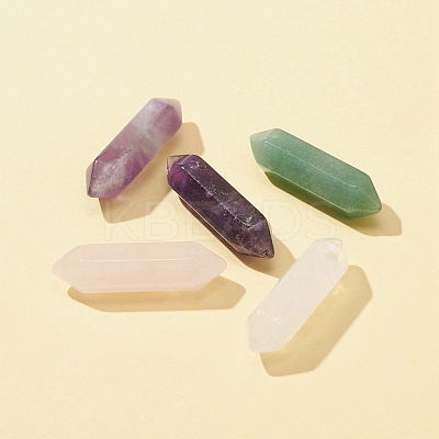 5Pcs 5 Styles Natural Mixed Gemstone Double Terminal Pointed Pendants G-FS0005-57-1
