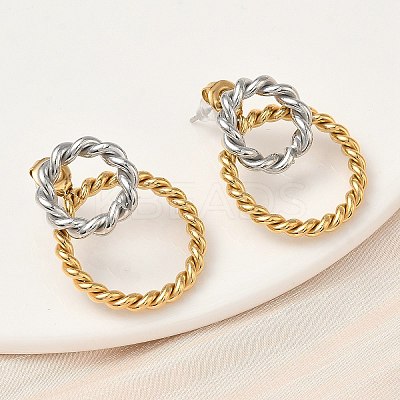 304 Stainless Steel Twised Ring Stud Earrings EJEW-K268-57G-1