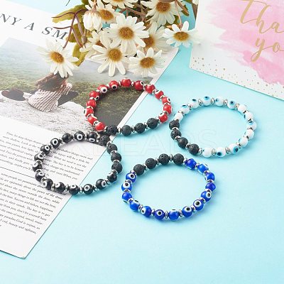 Handmade Evil Eye Lampwork Beaded Stretch Bracelets BJEW-JB06466-1