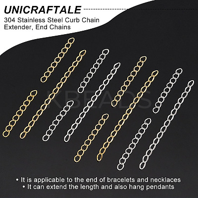 100Pcs 4 Style 304 Stainless Steel Curb Chain Extender STAS-UN0054-01-1