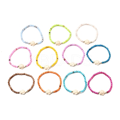11Pcs Natural Persian Jade Round Beaded & Dyed Synthetic Turquoise Beaded Stretch Bracelets BJEW-JB12005-1
