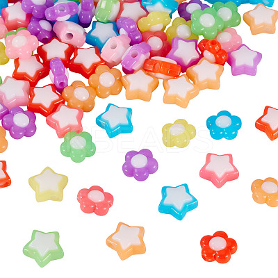 100Pcs 2 Styles Two Tone Opaque Acrylic Beads SACR-TA0001-59-1