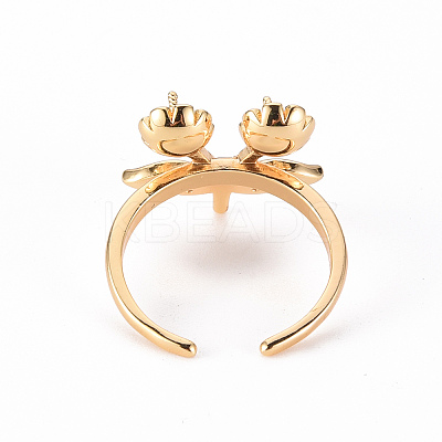 Brass Micro Pave Clear Cubic Zirconia Peg Bails Cuff Finger Ring Settings KK-T062-113G-NF-1