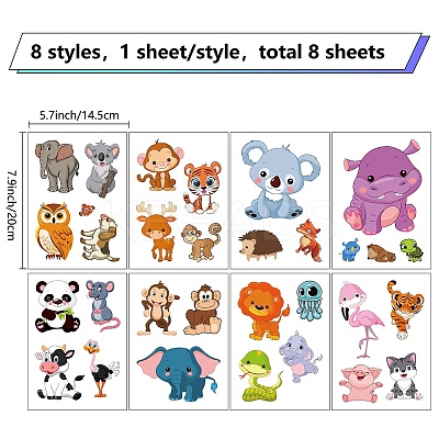 8 Sheets 8 Styles Animal PVC Waterproof Wall Stickers DIY-WH0345-092-1