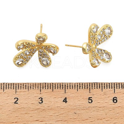 Flower Brass Micro Pave Clear Cubic Zirconia Stud Earring Findings KK-D102-08G-1