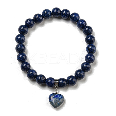 8.5mm Round Natural Lapis Lazuli Dyed Beaded Stretch Bracelets BJEW-C074-01K-1