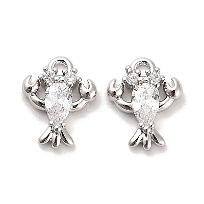 Brass Micro Pave Clear Cubic Zirconia Charms KK-C054-11P-1