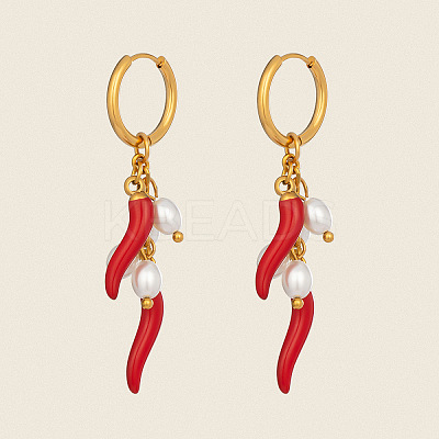 Hot Pepper 304 Stainless Steel Hoop Earrings LS-CA2764-1