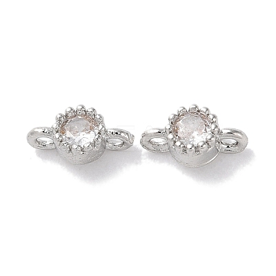 Rack Plating Brass Pave Clear Cubic Zirconia Connector Charms KK-Z039-38P-1
