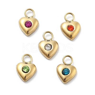 Heart 304 Stainless Steel Rhinestone Charms STAS-L283-30G-1